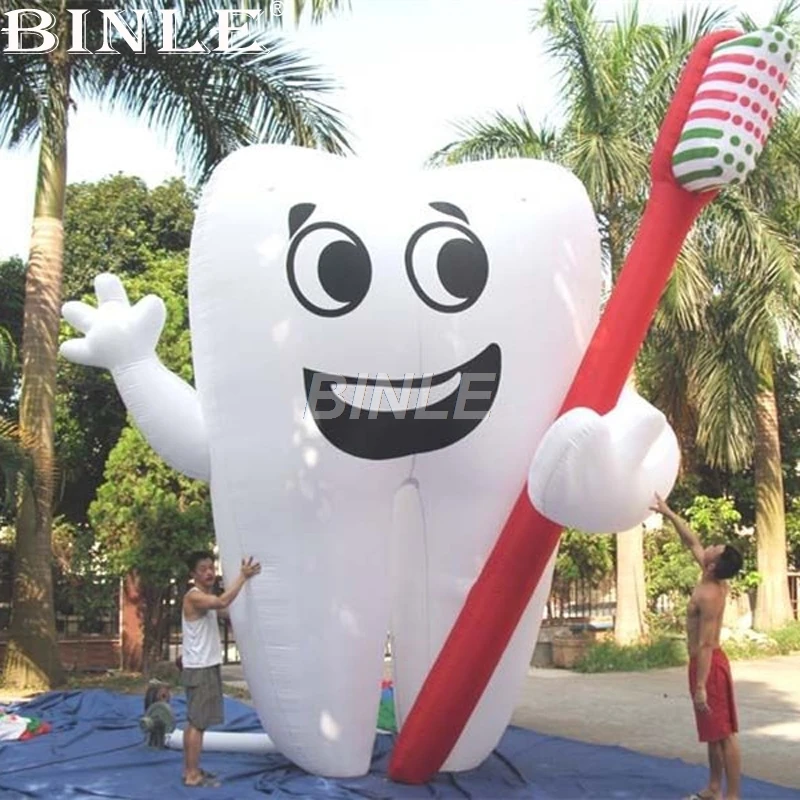 

Popular advertising giant inflatable tooth model cartoon character air inflatable tooth balloon with toothbrush for promotion