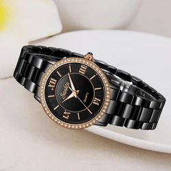 SUNKTA Top Brand Luxury Diamond Women Watch Simple Waterproof Watches Women Rose Gold Black Ceramic Quartz Clock Zegarek Damski