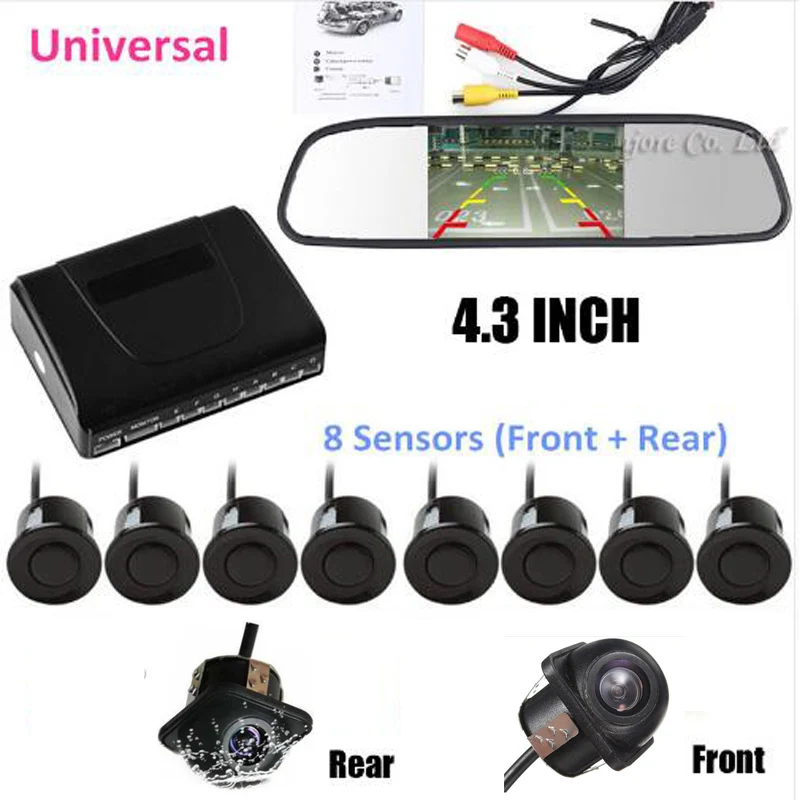 

All in one 4.3 INCH Hd Monitor Car Parking Sensor 8 Alarm Sound Parktronic+ Front camera Rear view Camera Video Parking assist