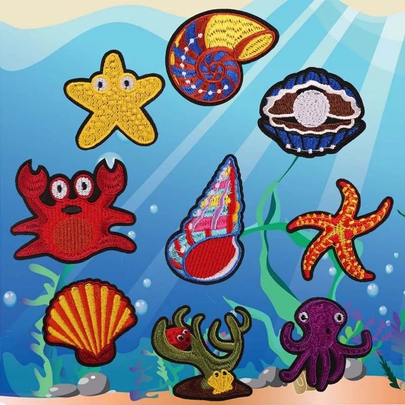 Underwater world Patches wholesale Pearl Starfish Conch Patch Iron Patches For Clothing Child Diy Ironing Stickers Free Delivery