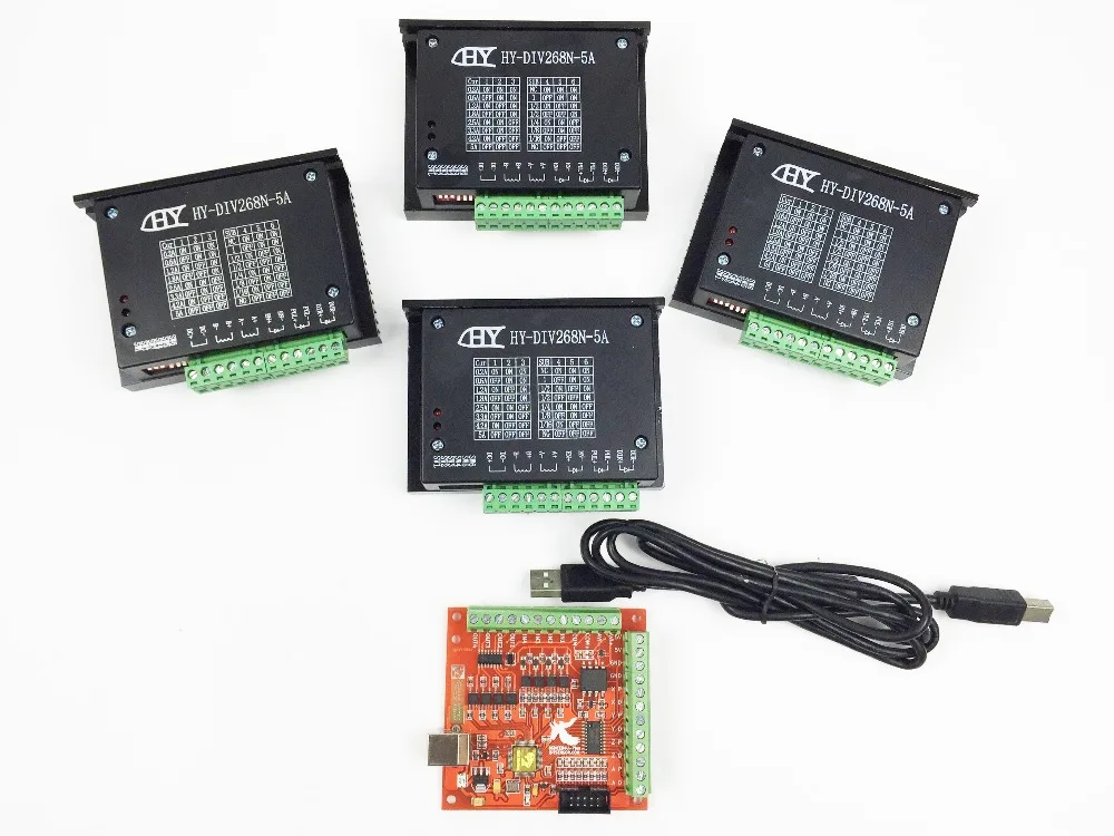 CNC TB6600 mach3 usb 4 Axis Kit, 4pcs TB6600 1 Axis Driver + one mach3 4 Axis USB CNC Stepper Motor Controller card 100KHz