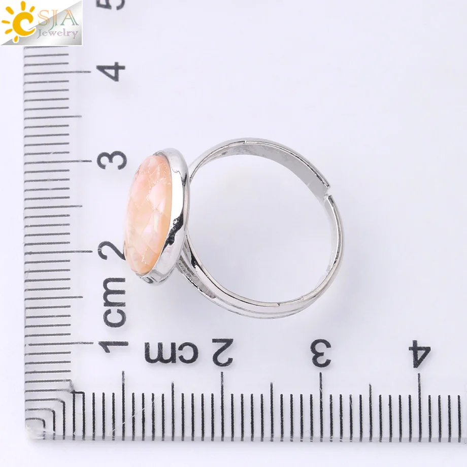 CSJA Round Natural Seashell Ring Pink White Colorful Abalone Shell Adjustable Women Finger Rings Party Daily Summer Jewelry F904