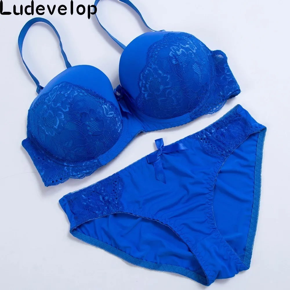 [Ludevelop]New Lace Embroidery Bra Set Women Plus Size Push Up Underwear Set Bra and Panty Set 34 36 38 40 42 DE Cup For Female