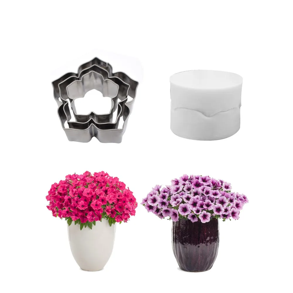 5pcs Petunia Impression Flower Mold Silicone Veiner Mold Cake Decorating Fondant Sugarcraft Cake Mold for Sugar Flower