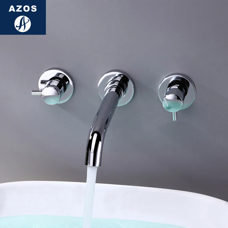 Azos In-wall Faucet Soft Wash Basin Brass Chrome Cold and Hot Switch Rotatable Shower Room Basin One-piece Double Handle Three H