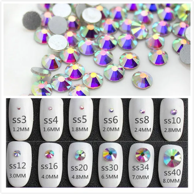 Super Glitter ss3-ss50 Crystal AB Flat Back Non HotFix Nail art Rhinestone 3D Glass Nail Art Decorations Garment Mix Rhinestone