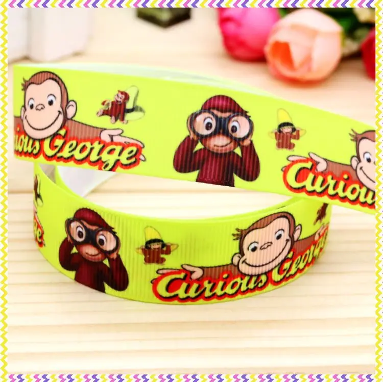 DHK 7/8\'\' 5yards george monkey printed grosgrain ribbon headwear hair bow diy party decoration OEM Wholesale 22mm C932