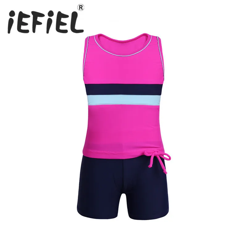 

iEFiEL 2PCS Girls Tankini Summer Swimsuit Set Tops with Bottoms Bathing Suit Exercise Outfits for Swimming Surfing and Holiday