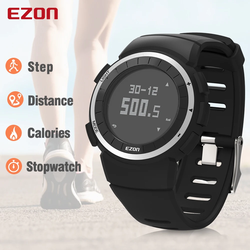 EZON T029 Men Sports Watch Pedometer Calories Chronograph Fashion Outdoor Fitness Watches 50M Waterproof Digital Wristwatches