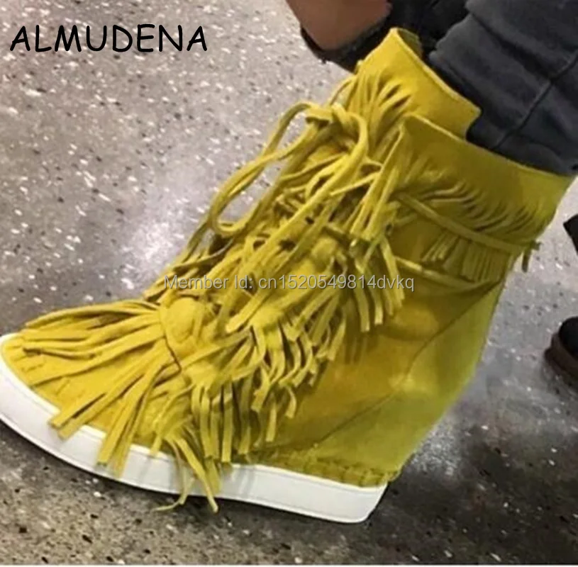 Top Quality Women Spring Autumn Fringed Wedge Hidden Casual Shoes Suede Leather Platform Ankle Boots Lace Up Woman Shoes