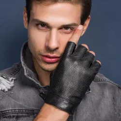 Highshine  Mens Fingerless Thin Leather Driving Gloves Lamnskin Unlined Soft Half Finger Gloves