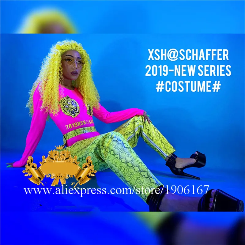 Sexy Lady Dance Suit Clothes Party Glasses Green Wigs Halloween Christmas Ballroom Costumes Stage Performance DS DJ Clothes