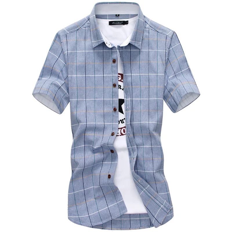 Camisas a cuadros para hombre, 2023 algodón, manga corta, informal, verano, 100%