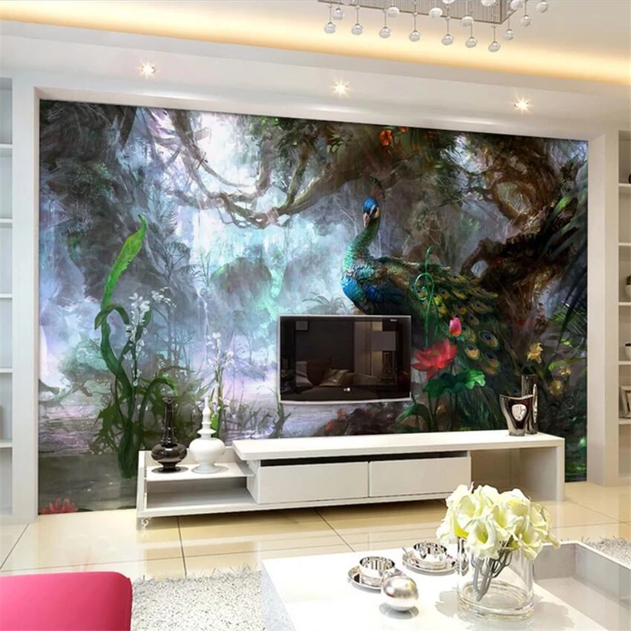 

beibehang Custom wallpaper 3D photo murals beautiful peacock oil painting TV background wall living room bedroom wallpaper mural