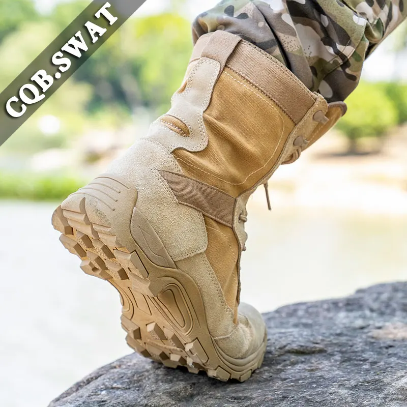 CQB.SWAT Summer Leather Breathable Mens Hiking Boots Tactical Army Boots Combat lace-up super light Boots