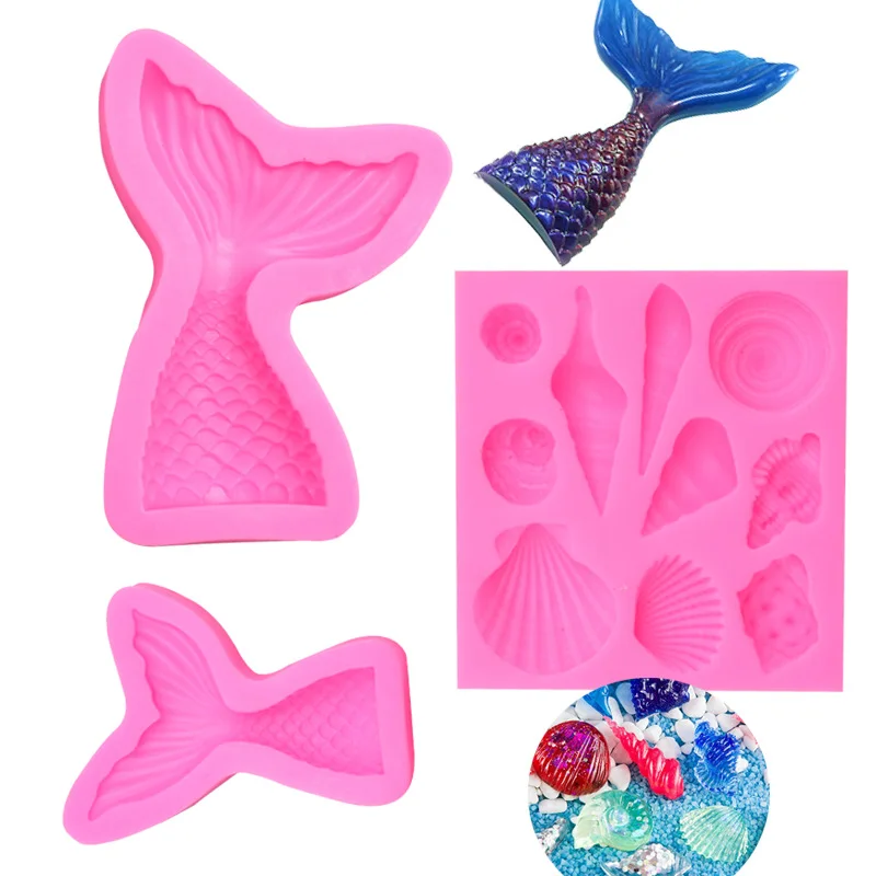 3PC/Set Mermaid Tail Fondant Cake Moulds Silicone Mold Cake Decorating Baking Tools Handmade Soap Mold Fish Fork Tail