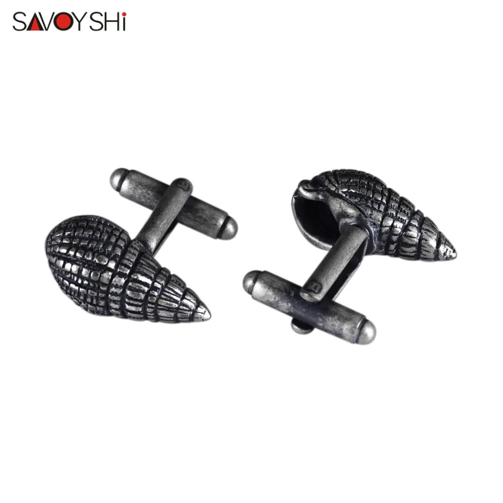 SAVOYSHI Funny Mens Shirt Cufflinks High Quality Ancient Silver color Conch Model Metal Cuff links Brand Man Accessories