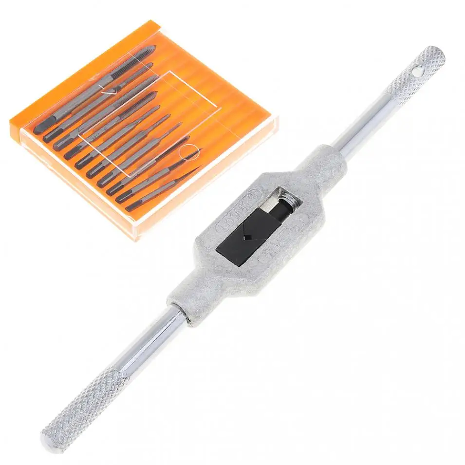 11pcs/set Mini Metric Tap Die Set High Speed Steel Hand Screw Thread Plug Adjustable Tap Wrench M1-M3.5 Woodworking Repair Tool