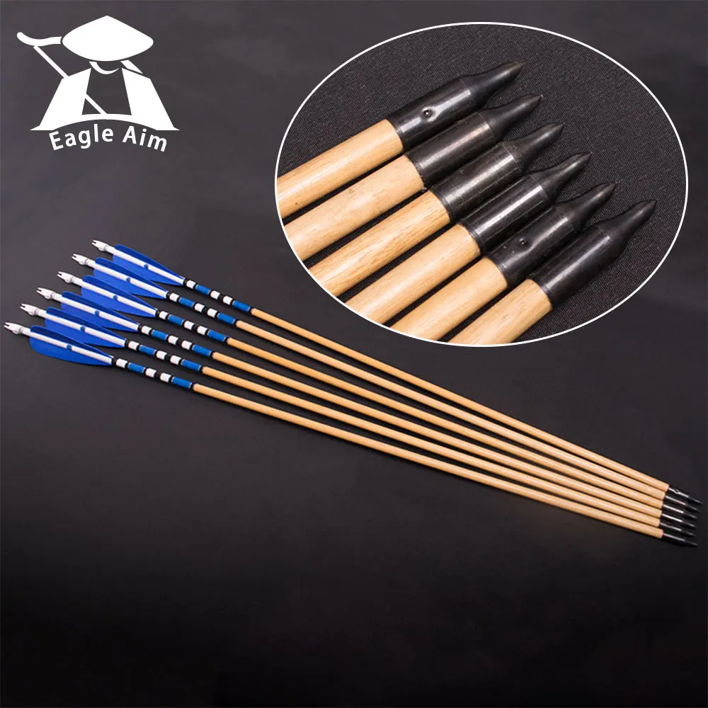 

Болты для стрельбы из лука и охотничьего лука, деревянная стрела ручной работы, синее перо индейки, высокое качество, 80 см, 12 шт.