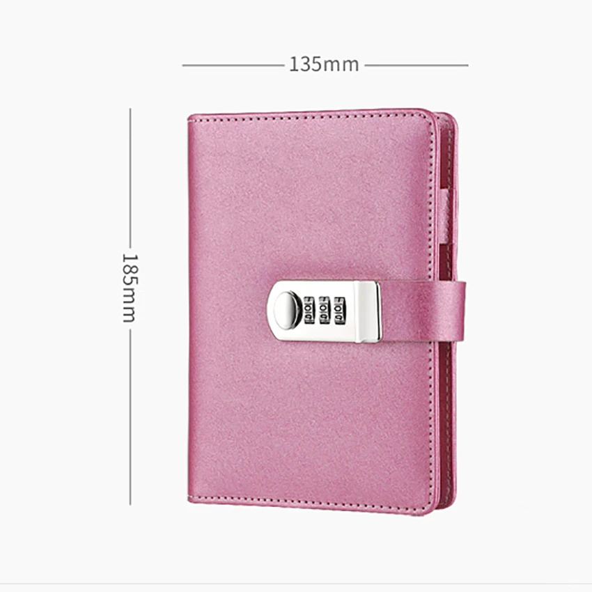 PU Password Lock Notebook Business Meeting Record Book Memo Journal Diary Notepad Student Stationery Office Supplies