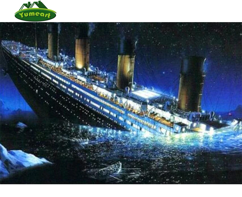 Yumeart 5dタイタニックダイヤモンド刺繍ラウンドドリルdiy家の装飾のクロスステッチラインストーン針仕事ダイヤモンド描画風景