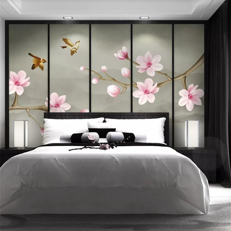 

wellyu Custom wallpaper 3D murals magnolia hand-painted pen and flower new Chinese-style wall living room bedroom 3d wallpaper