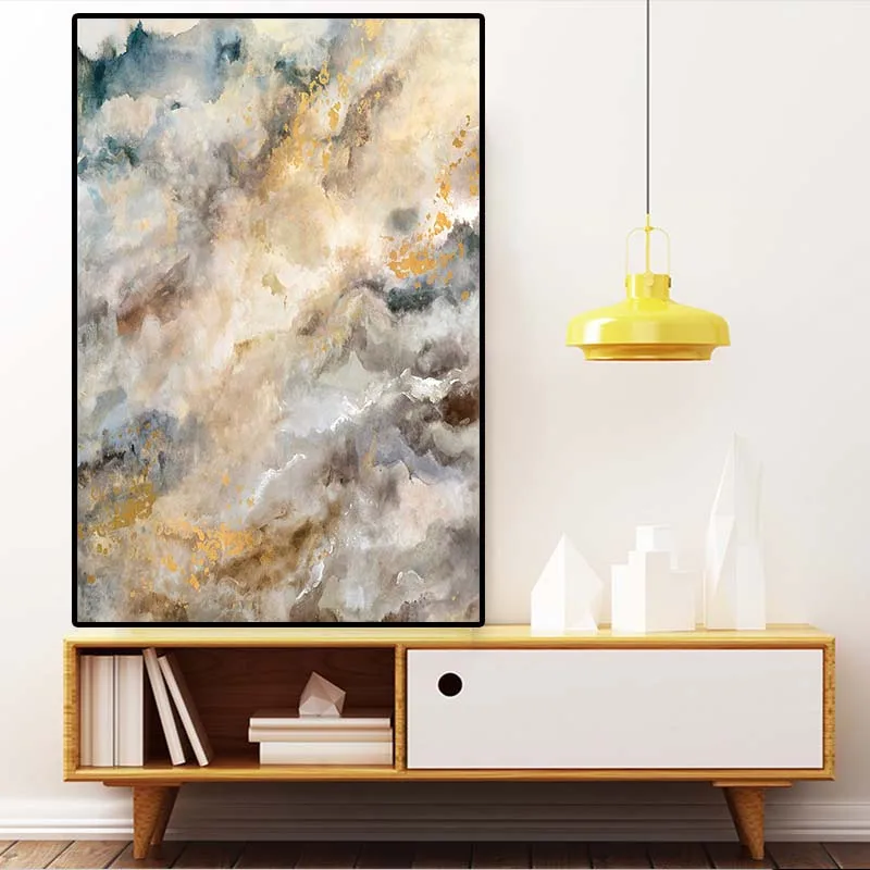 Nordic Abstract Large Golden Oil Painting on Canvas Posters And Prints Wall Pop Art Pictures For Living Room Cuadros decoracion