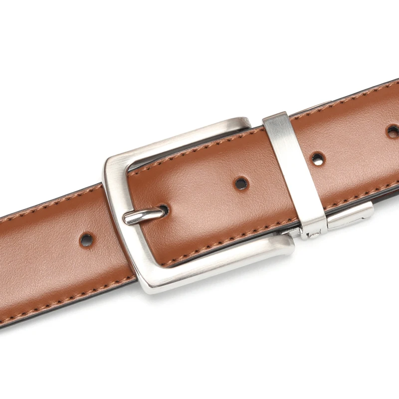 Men's Genuine Leather Belt Reversible For Jeans Male Rotated Buckle Dress Belts Designer Cowskin Leather Belts For Men Black image 4