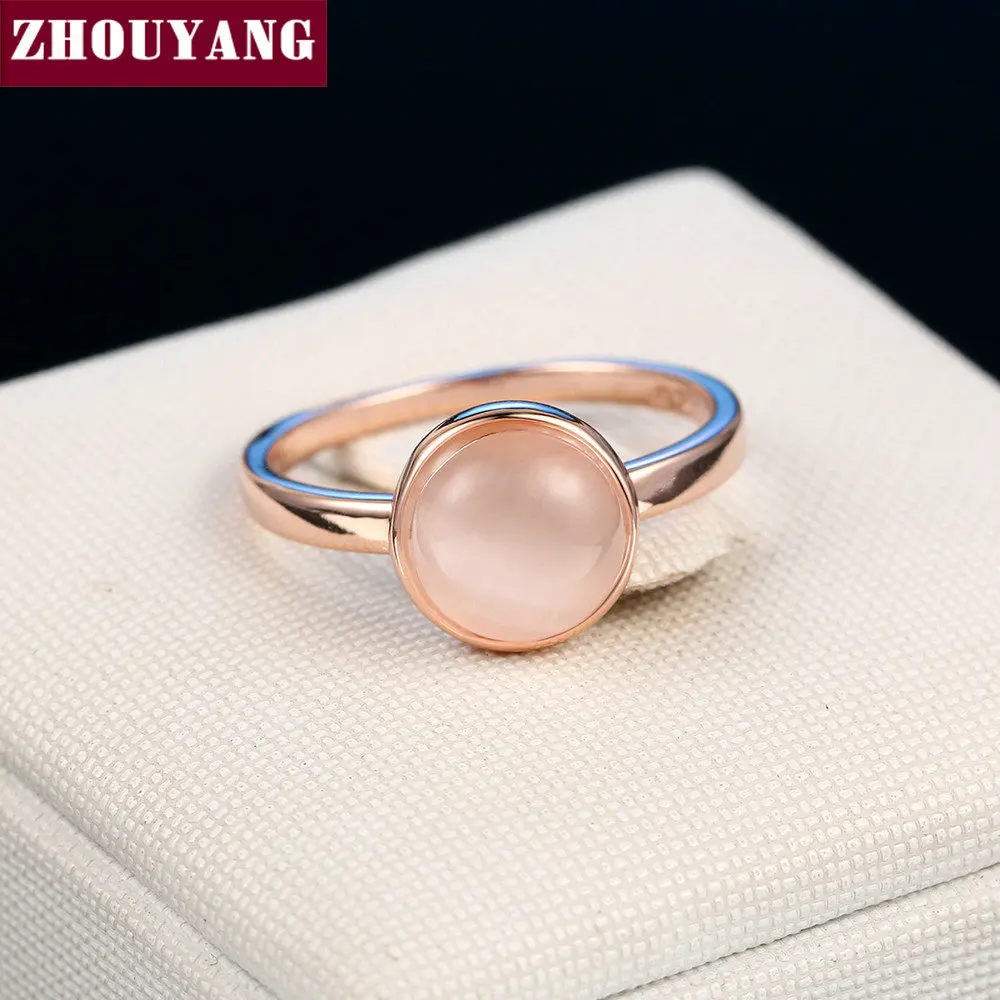 ZHOUYANG Ring For Women Lady Style Concise Semi precious Stone Cat\'s Eye Stone Rose Gold Color Fashion Jewelry Gift ZYR153