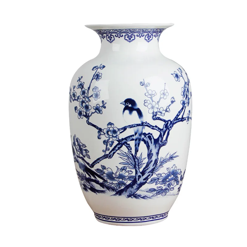 Jingdezhen blue and white Porcelain Vases Fine Bone China Vase Bird And Flowers Decorated High Quality Ceramic Vase