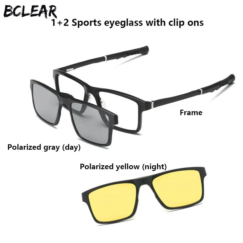 BCLEAR Sports leisure optical frame clip-ons unisex myopia spectacle eyeglasses polarized sun lens night vision magnet clip on