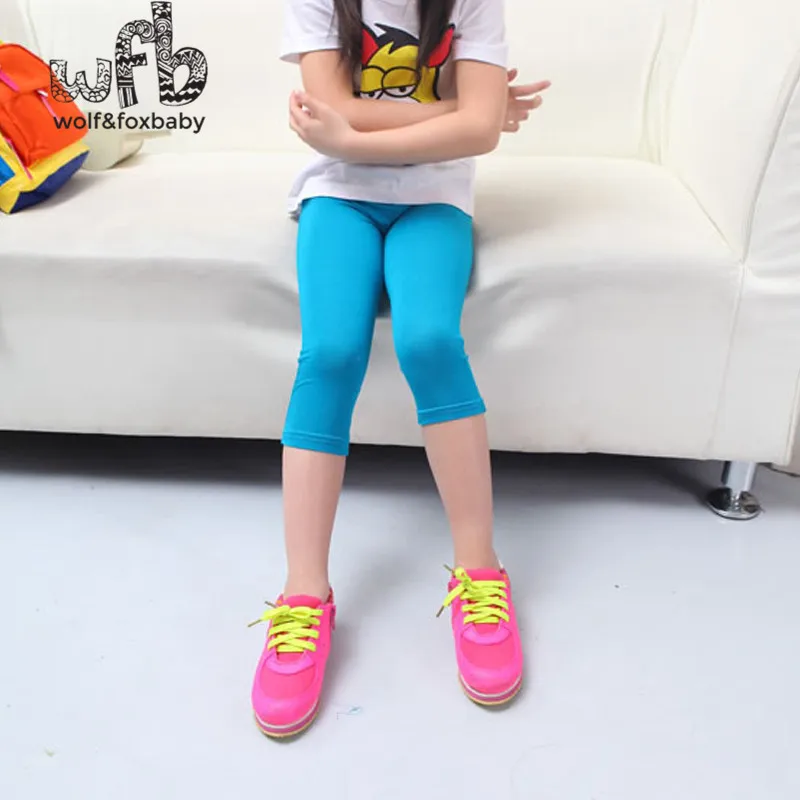 Retail 2-8years 5 fluorescent color footless girls trousers leggings kid pants clothing kids clothes children\'s summer