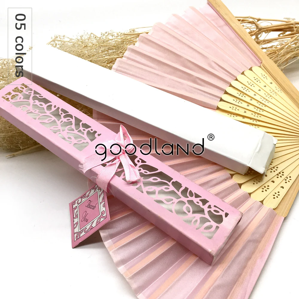 Free Shipping wholesale 30pcs Non-woven Fabrics Folding Bamboo Fan with Gift Box Wedding Party Supplies Wedding Decoration