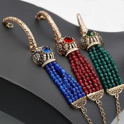 Turkish Red Crystal Charm Bracelets For Women Natural Stone Beads Bangle Cuff Antique Gold Color Fashion Wedding Jewelry