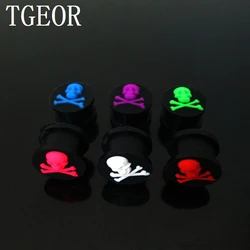 1 pair mixed gauges ear expander mixed  colors skull pattern silicone ear plug hot sale