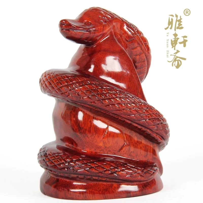 T Zhai mahogany wood carving crafts Gallery] birthday gift decoration woodcarving snake Home Furnishing feng shui ornaments