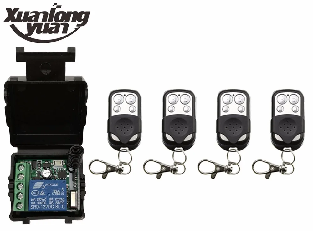 Xuanlongyuan DC12V 1CH sistema interruptor de controle remoto sem fio mini receptor + transmissor Da Porta Da Garagem/window/lâmpada/persianas