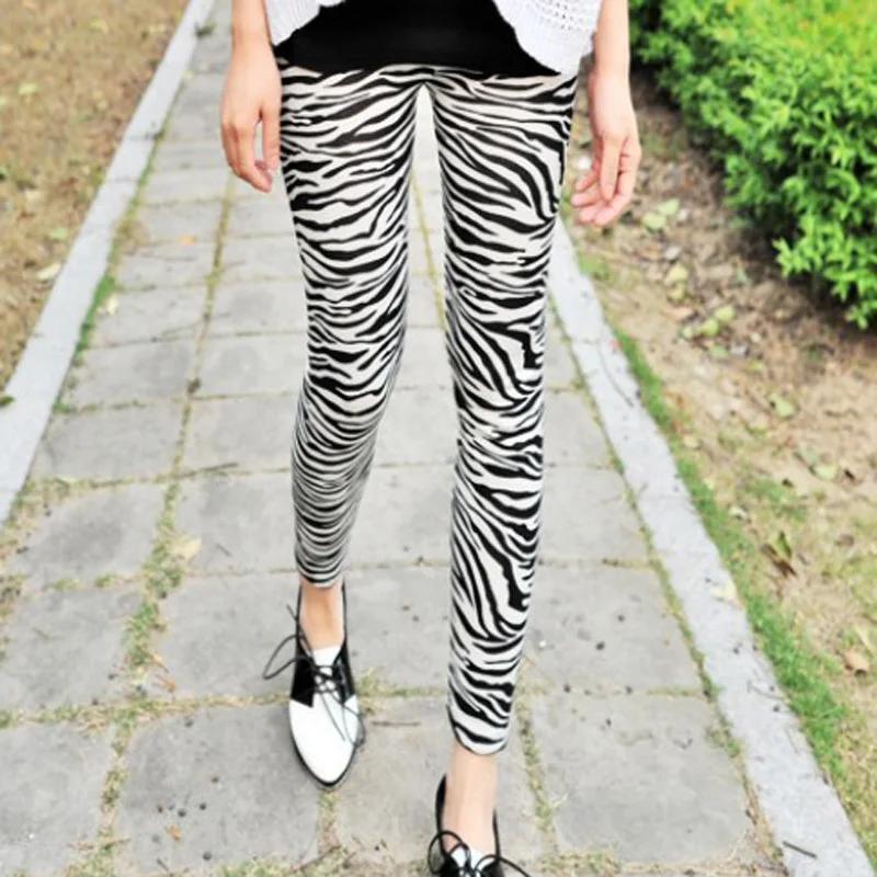 BIVIGAOS Summer New Women\'s Leggings Zebra-Stripe Print Legins Thin Skinny Leggings Black Milk Slim Leggings Nine Pants Women