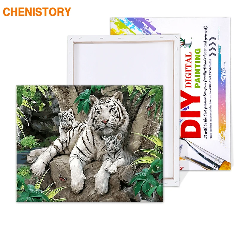 CHENISTORY صورة حيوان على الحائط طلاء أكريليك بأرقام دهان داي بأرقام الأطفال هدية تلوين بأرقام Tiger