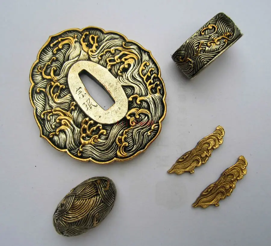 

Японский меч самурая Katana медный фитинг-TSUBA + FUCHI + КАШИРА + MENUKI