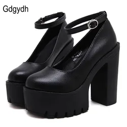 Gdgydh-zapatos de tacón alto informales para primavera y otoño, calzado sexy con plataforma gruesa, color blanco y negro, tallas 42