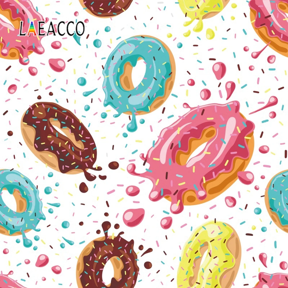 

Laeacco Delicious Sweets Donuts Cakes Candy Party Poster Photographic Background Banner Scene Photography Backdrops Photo Studio