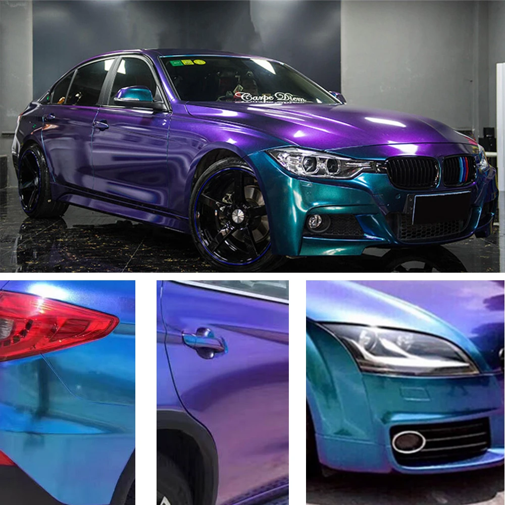 1.52*3M Glossy Chameleon Pearl Glitter Vinyl Sticker Purple to Sky Blue Car Wrap Sticker Decal Air Release Film