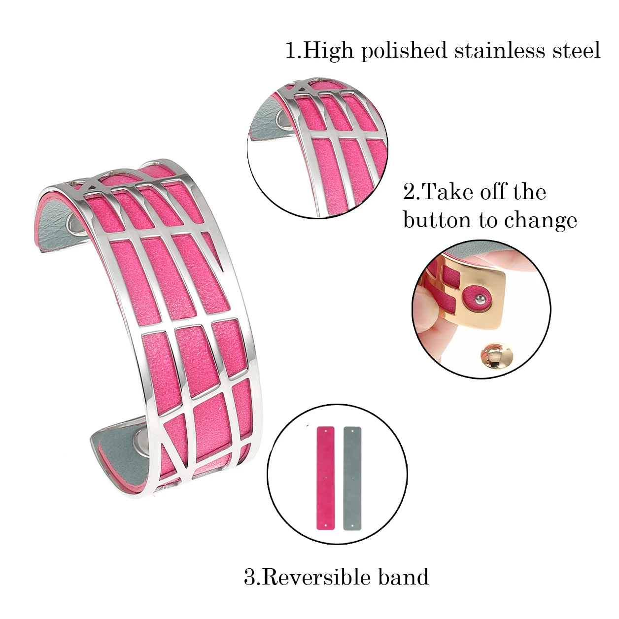 Legenstar Stainless Steel Bracelet & Bangle 25 mm  Arm Cuffs Reversible Leather Band Geometric Pyramid Pulseira Feminina 2019