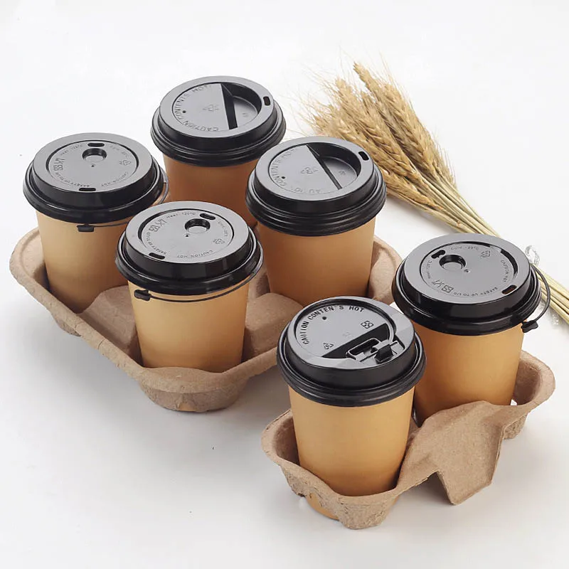 Disposable Paper Coffee Cup Holder, Four Grids, Take Away Drinks Shelf, To-go Box, Cafe, Restaurant, Packing Tools Holders