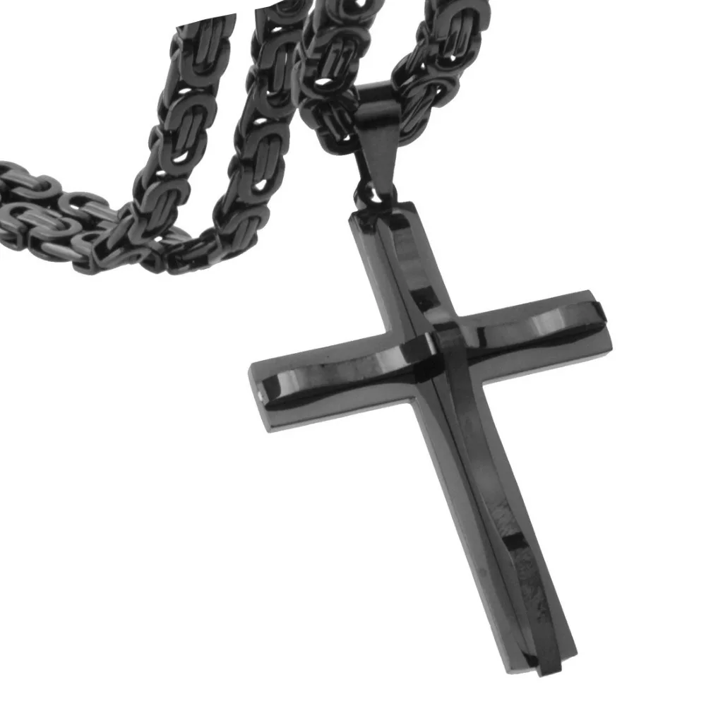 Catholic Church Polishing Smooth Stainless Steel Jesus Cross Necklace Religion Crucifix Pendant Fashion Jewelry For Men & Women