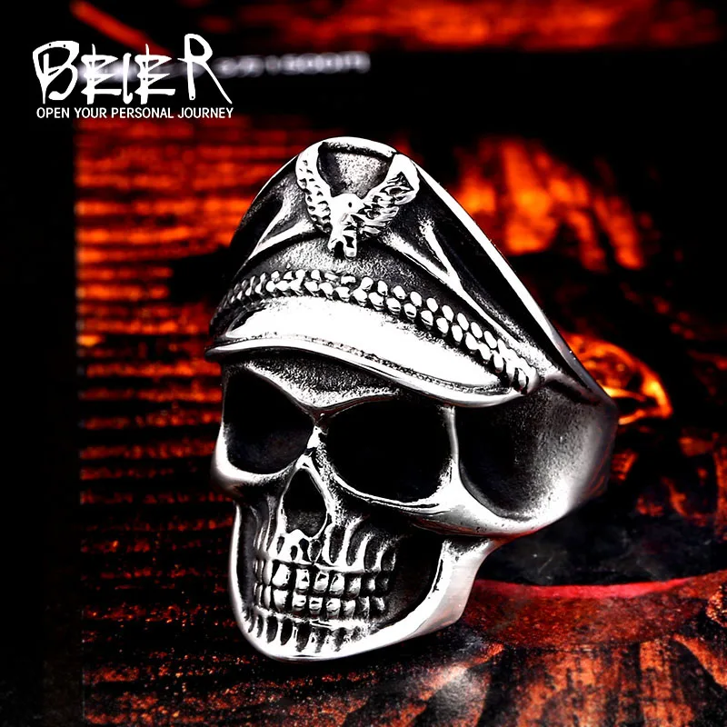 Beier 316L Stainless Steel Glory Skull Men\'s Ring Punk Eagle Party High Quality Jewelry LLBR8-673R