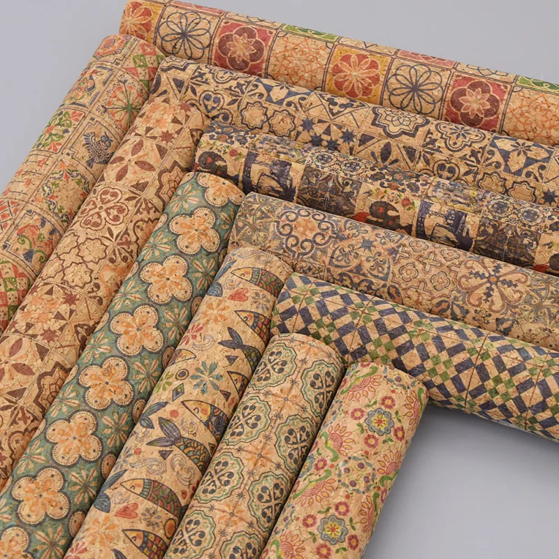 A4 21x29cm Soft Cork Fabric Vintage Flower Embossed Sewing Fabric For Clothes Handbag Diy Home Textile Materials