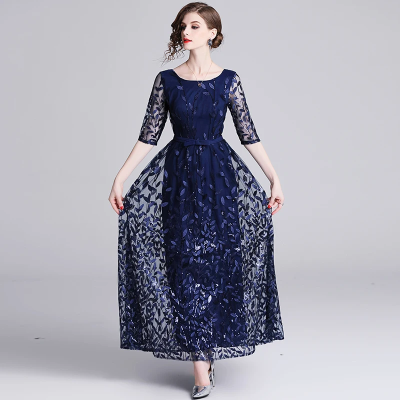 Spring 2019 New Embroidered Mesh Dresses High-end Boutique Banquet Dresses Dresses