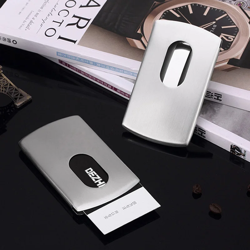 Portable Hand-push Type Stainless Steel Men Business Card holder Metal Card Case Wallet For Man